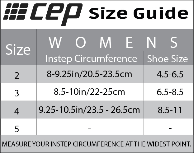 CEP No Show Socks Womens Size Guide